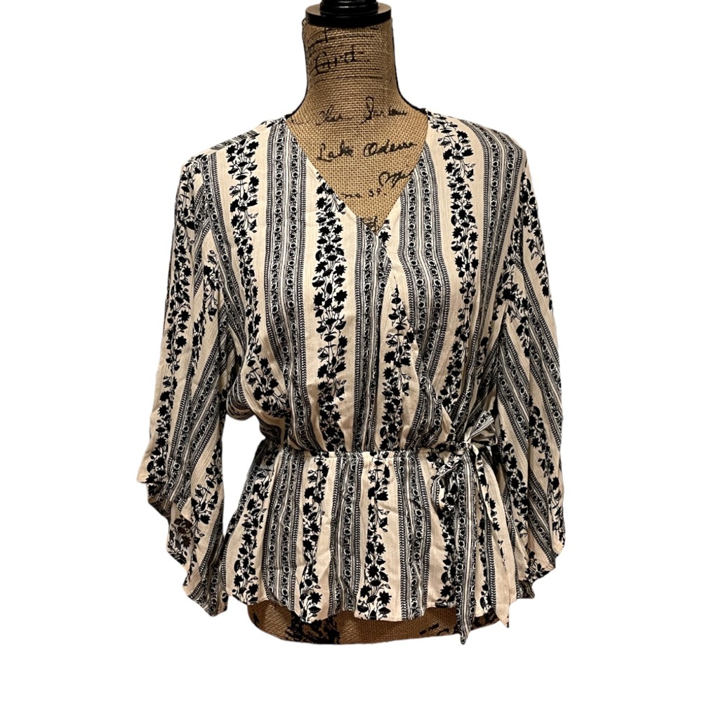 Tan and Black Floral Blouse